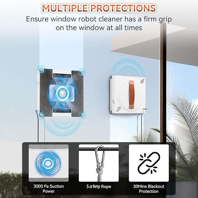 MIXILIN Window Cleaning Robot, 3000Pa Auto Windоw Cleaner Robot with Intelligent Path Planning & Edge Detection, Anti-Drop Prоtection, Dual Spray, Cleaner Tool for Tiles Railing Glass