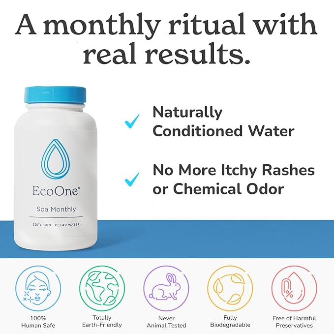 EcoOne Spa Monthly | Gentle All-Natural Spa Treatment | Conditioning Hot Tub, Pool, & Spa Cleaner | Above, In-Ground, or Inflatable Hot Tub Cleaner Stabilizes pH & Alkalinity, 8 Oz, (1-Pack)