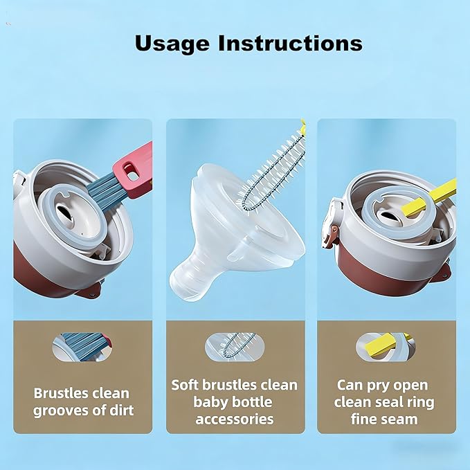 3 in 1 Multifunctional Bottle Cleaning Brush Set for Cup Lids and Tight Gaps, Home Kitchen Water Bottle Cleaner Brush for Plastic Cups and Crevice Cleaning, 3PCS