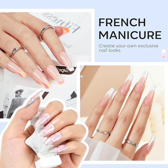 modelones French Tip Nail Stamp 6 Pcs DIY Gel Nail Art Printing Tool Kit
