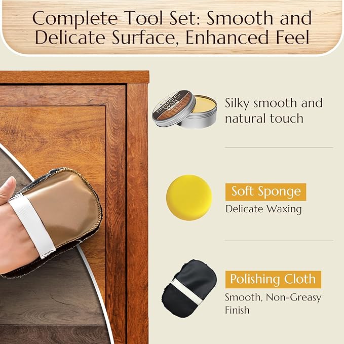 Wood Finishing Wax for Furniture - 100% Natural Chalk Paint Wax for Sealing & Protecting Painted and Raw Wood Surfaces, Wooden Floors & More - Clear Protective Finish, 3.5 Oz (Includes Tools)