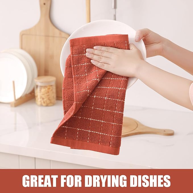 Homaxy 100% Cotton Terry Kitchen Dish Cloths, Ultra Soft and Absorbent Dish Towels for Kitchen, Suitable for Drying and Washing Dishes, 12 Pack, 12 x 12 Inches, Rust