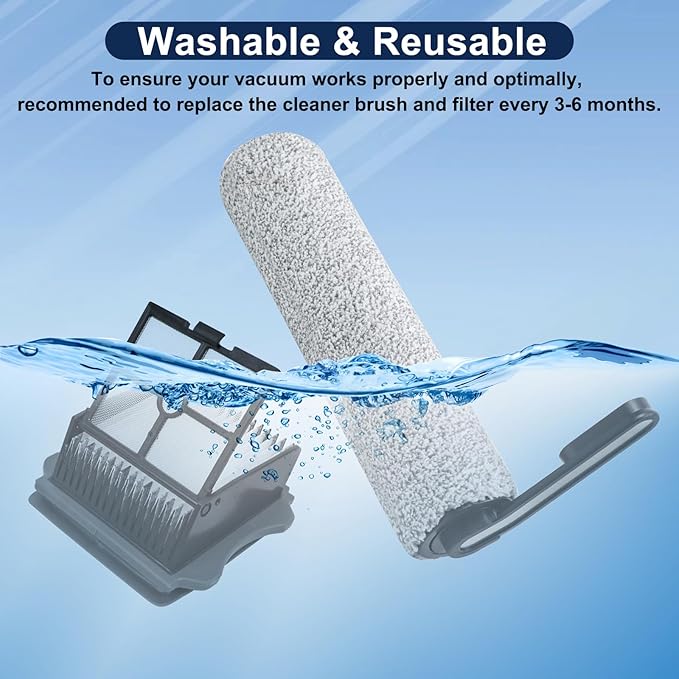Roller Brush and Filters Replacement Parts for Tineco Floor ONE S5/S5 Pro/S5 Pro 2/S5 Extreme Cordless Wet Dry Vacuum Cleaner- 2 Roller Brushes + 4 HEPA Filters + 1 Cleaning Brush (7 Pcs)