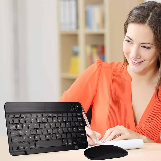 Bluetooth Wireless Keyboard and Mouse Combo,Ultra-Slim Ergonomic Small Rechargeable Bluetooth Keyboard Mouse Set for Apple iPad iPhone Samsung Tablet Phone Android PC Computer Mac Smartphone (Black)