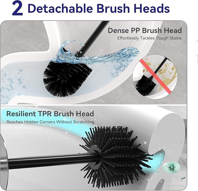 DOWRY Stainless Steel Toilet Bowl Brush and Holder for Bathroom Storage Organization Deep Cleaning Covered Brush Cleaner