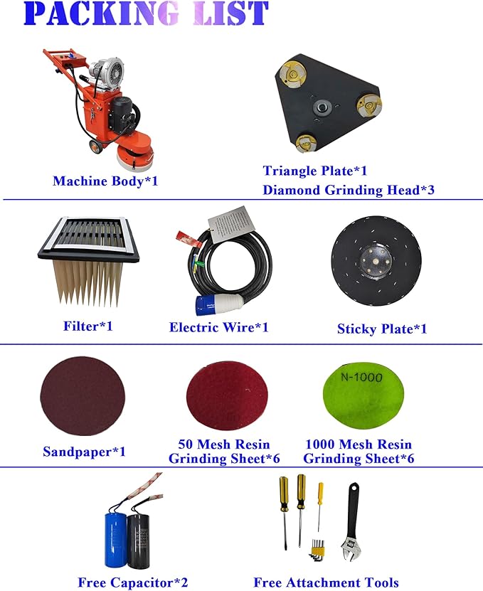 Concrete Floor Grinder Polishing Buffer Machine Hand-Push Cement Ground Grinder 20L Dust Bucket for Epoxy Terrazzo Floor with Blower 220V