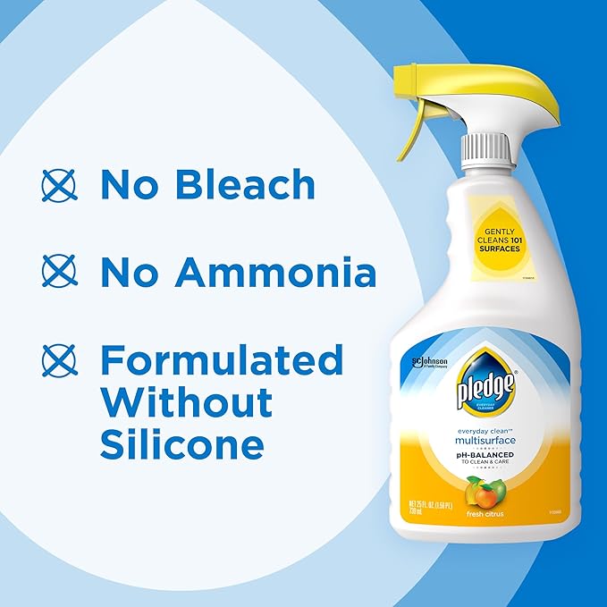 Pledge pH-Balanced Multisurface Cleaner Spray for Everyday Care,Fresh Citrus Scent,25oz,(Pack of 6)
