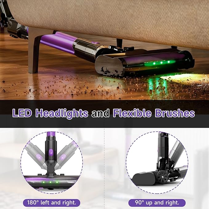 Cordless Vacuum Cleaner, Hardwood Floor Vacuum Cleaners for Home, Stick Wireless Vacuum with LED Light, 50 Min Runtime and Self-Standing, Lightweight Vacuum for Pet Hair, Carpets & Hard Floors