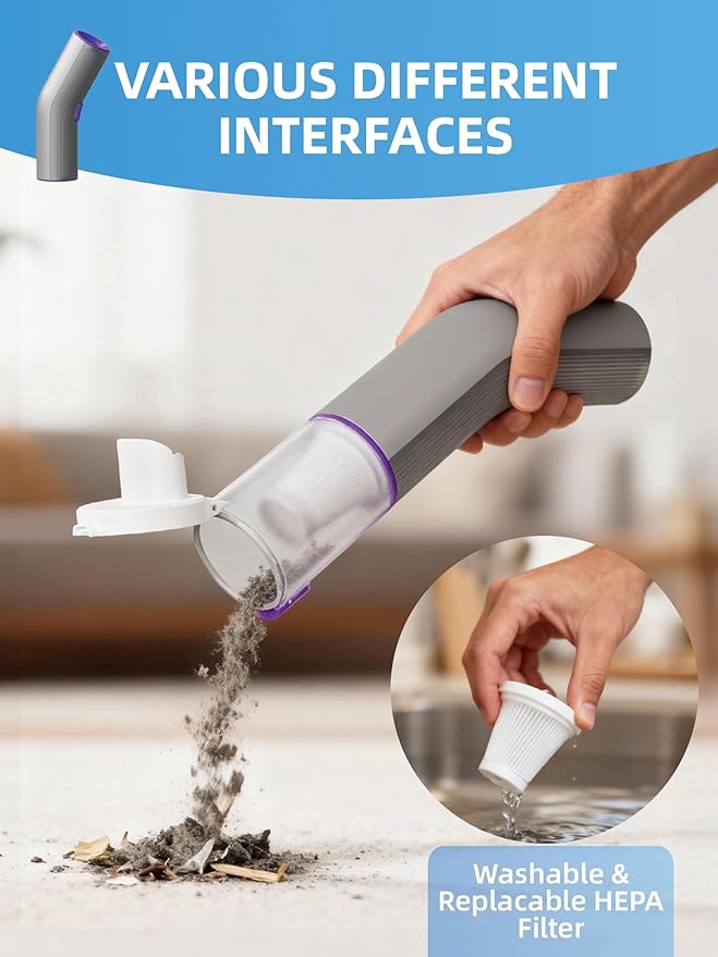 Cordless Car Vacuum, 4-in-1 Portable Mini Handheld Vacuum Cleaner with 15000pa High Power, 2 Suction Modes & Multi-Nozzles for Car Home Office Pet, Silver