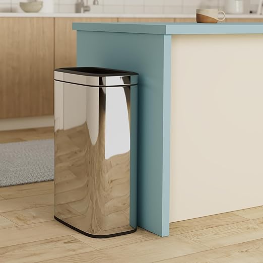 Alpine Stainless Steel Open Top Trash Can 10.5 Gallon - 40L Garbage Can for Kitchen, Bathroom, Office & More with Removable Bin, Brushed Nickel Finish, Space-Saving Slim Modern Design