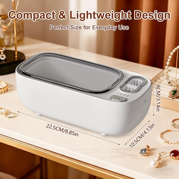 Ultrasonic Jewelry Cleaner,49KHz Professional Ultrasonic Cleaner for Eyeglasses,4 Modes Digital Timer,2 storehouse Ultrasonic jewelry cleaner for Glasses, Retainer, Watch Strap,Dentures