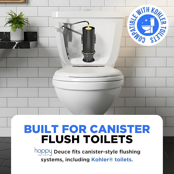 Happy Toilet Cleaner Deuce - Compatible with Kohler Toilets & Canister Flushing Systems - Automatic Toilet Bowl Cleaner Toilet Tablet Holder Toilet Cleaning System for Auto Filter Self Cleaning Flush