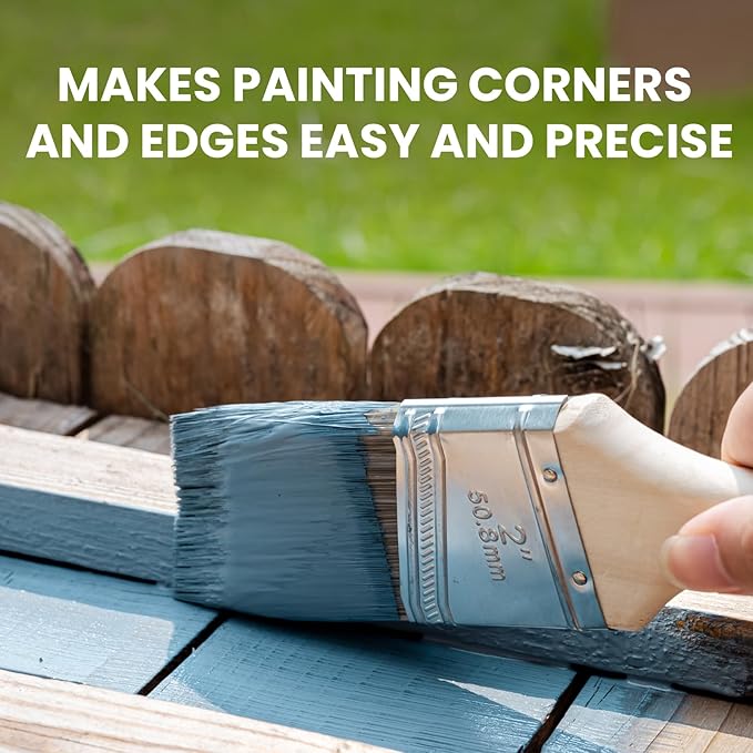Mister Rui Paint Brush 4 Piece Set, 2" Short & Long Handle, 2.5" Angled Brushes with Paint Comb, Commercial Grade Trim, Cabinet, Roller Brushes