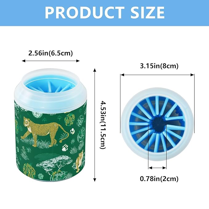 Dog Paw Cleaner Cups for Dogs Pet Foot Washer Paw Scrubber for Medium Small Large Dogs Cats Cleaning Cup Green Lions Leopards Savanna