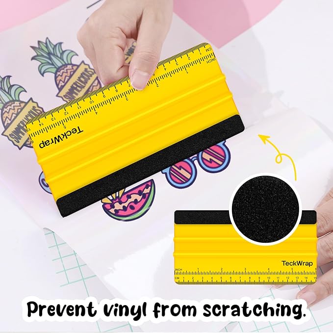 TECKWRAP Squeegee for Vinyl Felt Squeegee Scraper Tool for Decals, Inkjet Sticker Paper, and Wallpaper - 6"x2.9", Scratch-Free Application (Yellow)