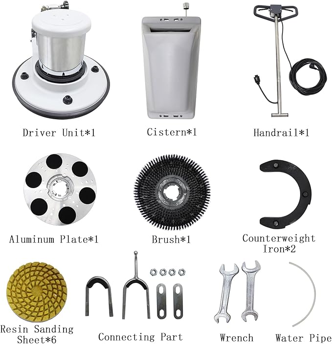 1.8KW Stone Ground Grinding and Polishing Machine Walk-Behind Concrete Floor Polisher with 17" Chassis Diameter Dust-free System with 12L Water Tank for Marble Granite Terrazzo 175RPM 110V