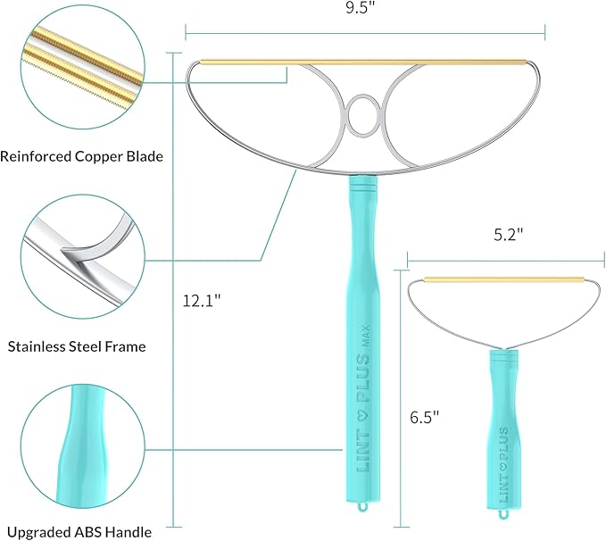 9"-Blade LINTPLUS Pet Hair Remover Max for Large Areas x2 Bigger Than Pro(Carpet Scraper) - Deep Cleaner Pro Pet Hair Remover Multi Fabric Carpet Lint Remover & Dog and Cat Fur Carpet Rake