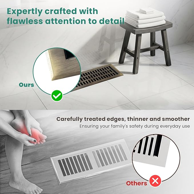 Empire Register Co, Vent Cover - 4x12 inch, Modern Contemporary Design, Antique Brass Finish, Heavy Duty Floor Vent Covers, Metal Damper Attached. Vent Covers for Home Floor only.