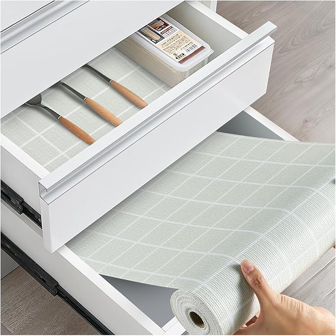 Drawer and Shelf Liner, Non-Slip Kitchen Cabinet Liners Non-Adhesive Thick Strong Grip Waterproof Washable Mats Protect Dresser Shelves Cupboard Bathroom Cabinets, Light Green, 24 in X 10 FT