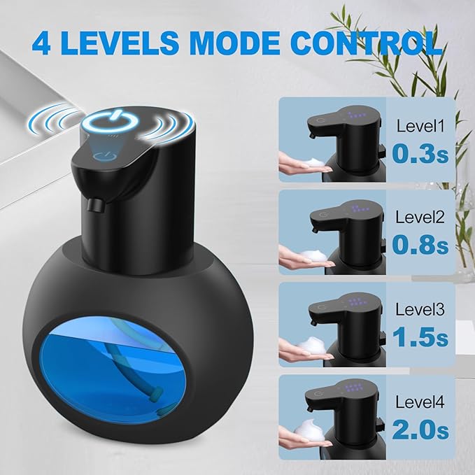 Automatic Soap Dispensers,15oz/420ml USB Touchless Automatic Foaming Soap Dispenser,Rechargeabled Wall Mounted Smart Soap Dispenser for Home Kitchen Bathroom Office Black (2, Black)