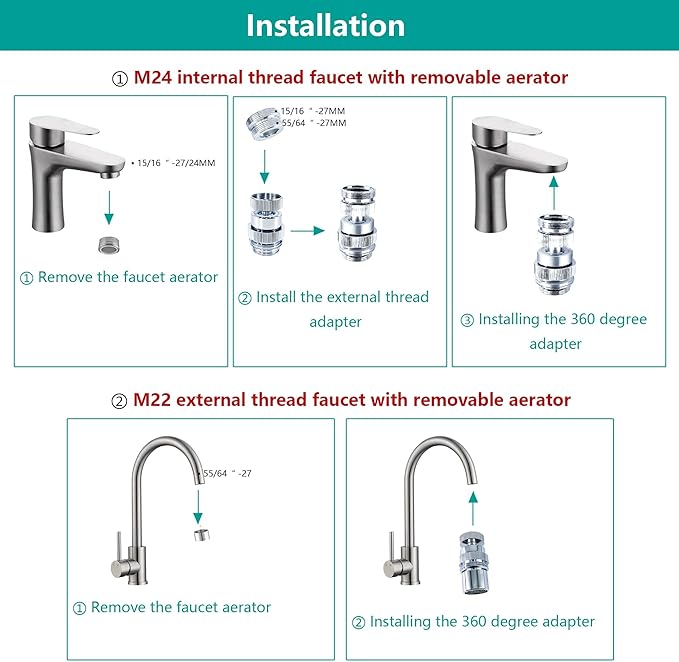 3/4 Inch GHT thread Garden Hose Adapter with Aerator, 360 Degree Swivel Faucet to Garden Hose Adapter,Sink Garden Hose Attachment Connection for Bathroom Kitchen
