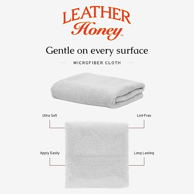 Leather Honey Lint-Free Application Cloth: Microfiber Cloth for Use with Leather Conditioner and Cleaner. Made in The USA Since 1968 (Pack of 2)