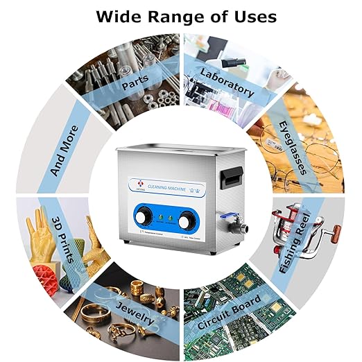 6.5L Jewelry Cleaner Ultrasonic Machine Knob Control Heated Ultrasonic Cleaner for Carburetor Glasses Parts etc