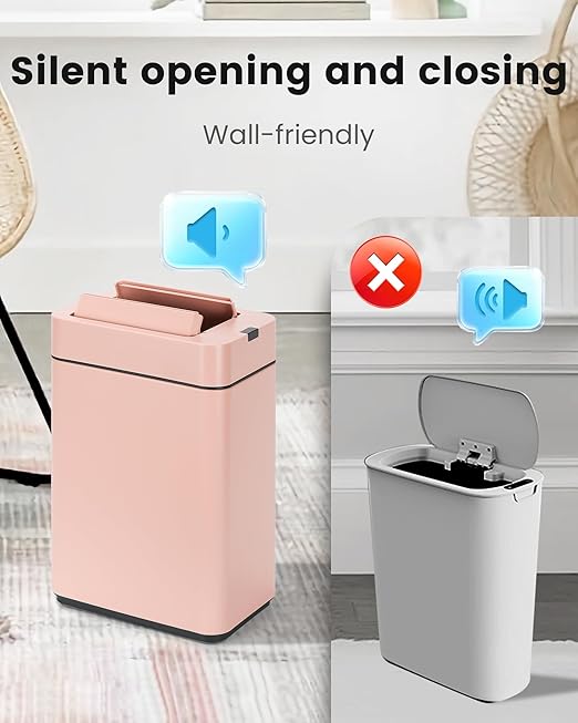 ELPHECO Bathroom Trash Can with Lid 2.6 Gallon Smart Trash Can Slim Motion Sensor Garbage Can Automatic Stainless Steel Wastebasket Bathroom Decor for Bedroom Office Toilet Pink