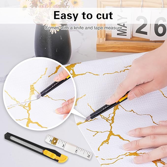 Drawer and Shelf Liner for Kitchen Cabinet,Non-Adhesive Cabinet Liner 12in x 20FT,Waterproof Shelf Paper Non-Slip Mats Cupboard Liners Contact Protect Dresser/Shelves/Table-Gold Marble