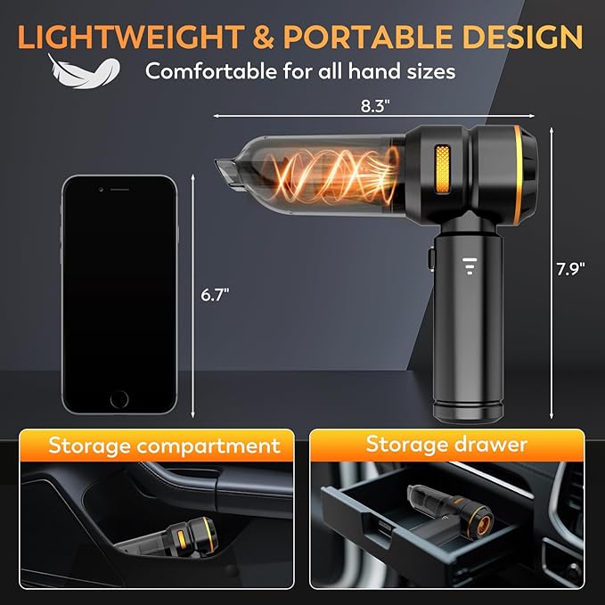 Handheld Car Vacuum Cleaner, 4-in-1 Cordless Vacuum Cleaner, 22000 PA High Power Portable Car Vacuum with Brushless Motor, for Home, Office, Camping (Black Golden)