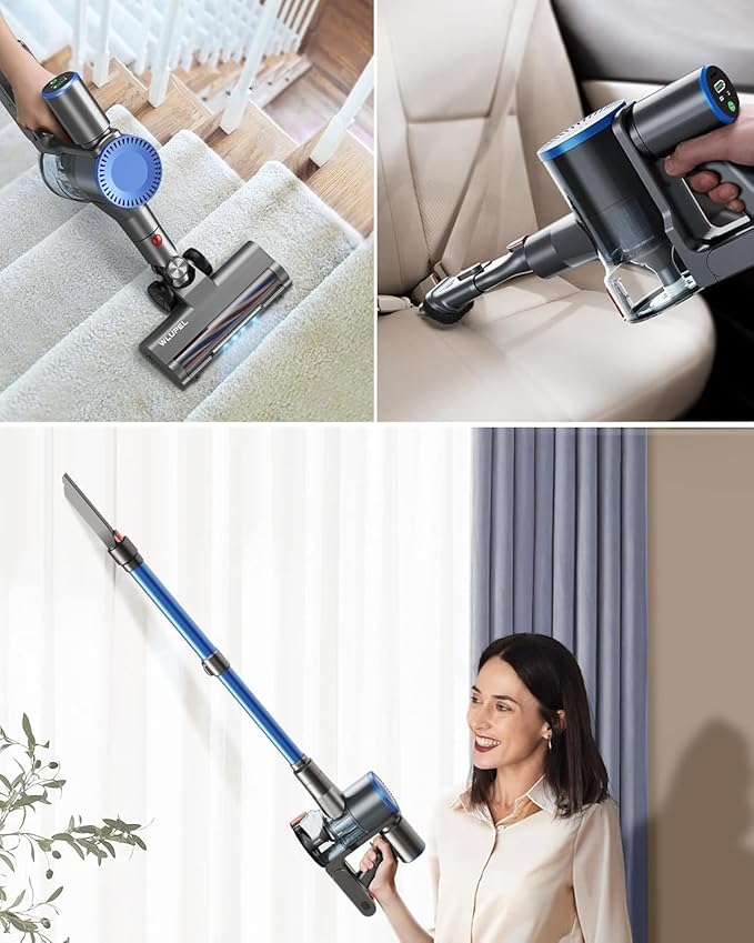 Cordless Vacuum Cleaner, 30Kpa/400W/45 Mins Small Stick Vacuum Cleaner, Rechargeable, 80000RMP Lightweight Handheld Vacuum for Home with LED Display Screen, for Hardwoods/Floors/Carpets/Pet Hair, 5lb