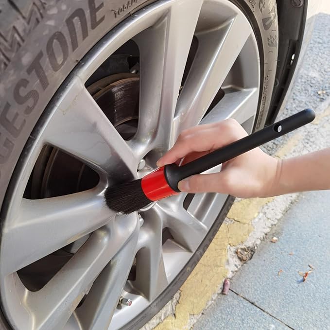 Car Detailing Brush Set of 5 - Soft Boar Hair, Car Wash Brush, Wheel Cleaner Brush, Car Dust Brush, Car Interior Leather Seat and Vent Brush, Parts Cleaner Brush
