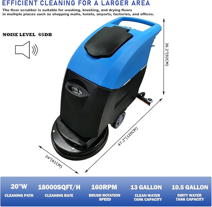 Commercial Auto Floor Scrubber Machine, Brush 20" Cleaning Path, Floor Polishing Machines, 18000sqft/h, Push Scrubber Industrial Mopping Machine 110V