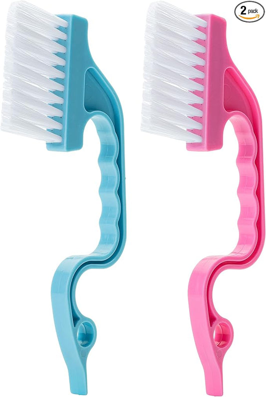 Slick- Window Track Cleaning Brush, 2 Pack, Blue/Pink Ergonomic Handle, Built-in Scraper, Multipurpose, Window Track Cleaning Tools