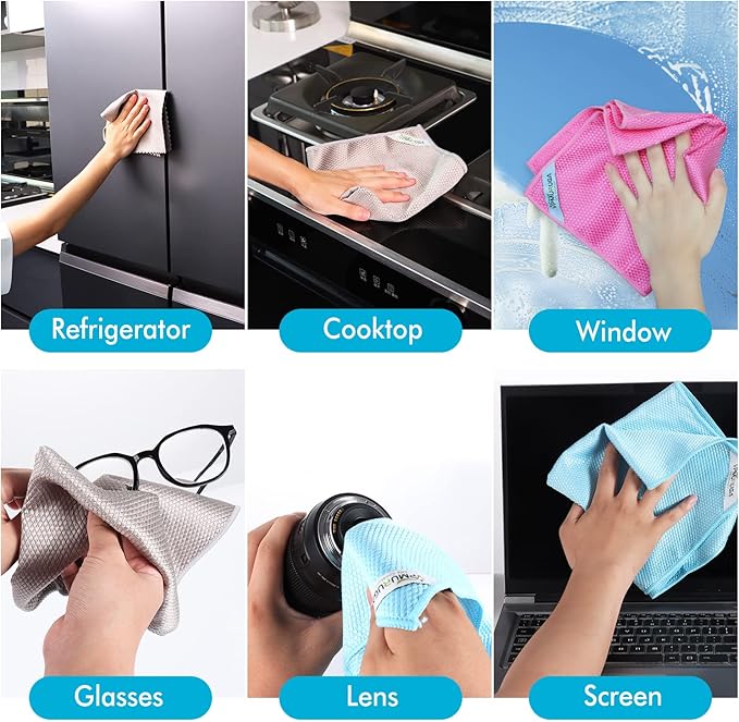 Easy Clean Fish Scale Nanoscale Dish Cloths,Streak Free Miracle Microfiber Cleaning Cloths for Kitchen,Counter,Washing Dish,Window,Mirror,Glass Lint Free Polishing Rag,All-Purpose,Reusable,Pack of 24