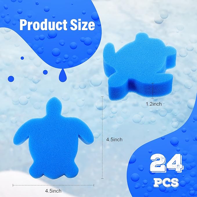 Chuangdi 24 Pieces Hot Tub Sponge, Turtle Oil Scum Absorbing Absorber for Spa and Swimming Pool (Blue)