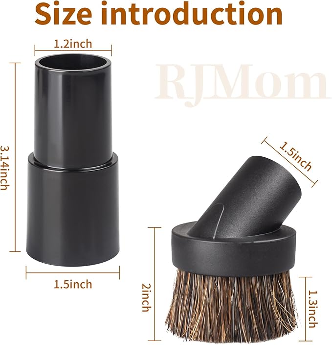 Soft Horse Hair Vacuum Brush Attachment For Shark Vacuum - Round Brush With Adapter - To Convert The 1 1/4" Tool To 1 1/2" Vacuum Hoses, Vacuum Attachment Brush Hair Length 35mm