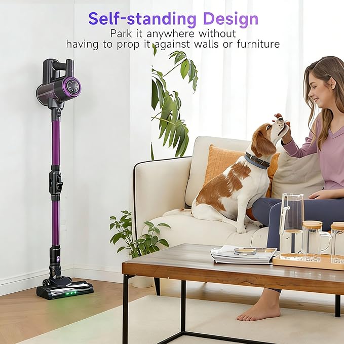 Cordless Vacuum Cleaner, Vacuum Cleaners for Home with 180° Bendable Wand | Green LED Light, Self-Standing, 1.5L Dust Cup, Washable HEPA Filter| Lightweight Stick Vacuum for Hardwood Floors