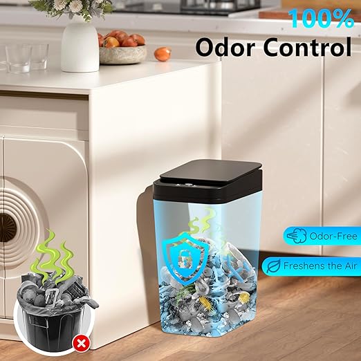3Pack Bathroom Small Trash Can with Lid, 2.6 Gallon Touchless Automatic Garbage Can Slim Waterproof Motion Sensor Smart Trash Bin for Bedroom, Office, Living Room-Black