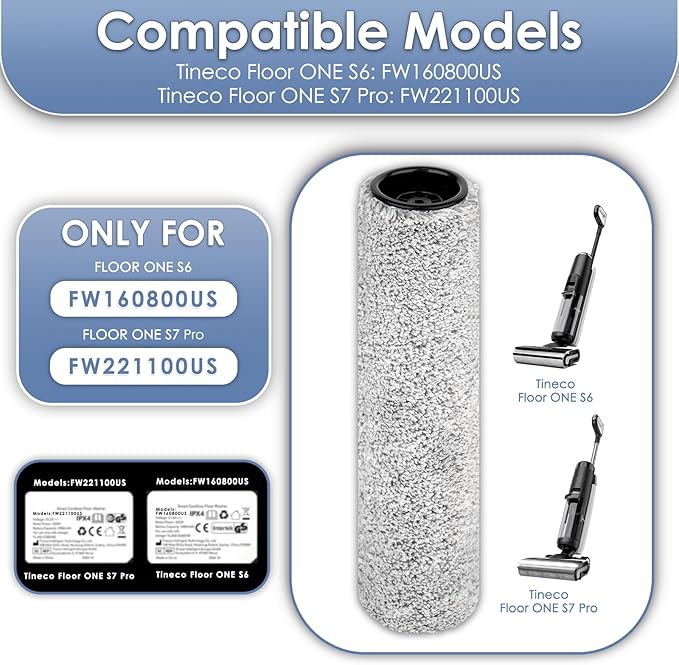 【Version 2, Detachable】(2 Pack) Floor One S9 Artist Pro Replacement Brush Rollers Compatible With Tineco Floor One S7 Pro, Floor One S6, Stretch S6 Cordless Wet Dry Vacuum Cleaner (Excluding Handle)