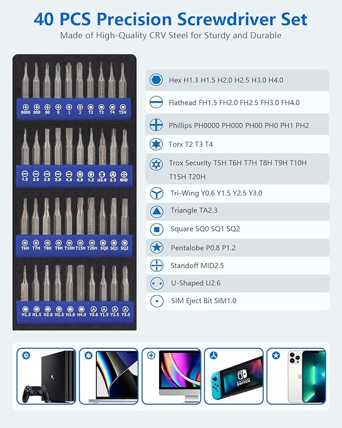 Electronics Precision Screwdriver Set: 50PCS Multi-Function Tool Kit, Foam Insert Storage & Ergonomic Handle, and Replaceable Screwdriver Bits for Computer Laptops and Phone Repair