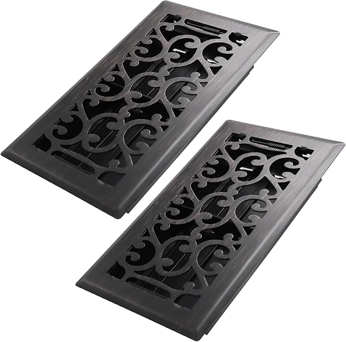 4x8 Inches 2 Pack Heavy Duty Walkable Floor Register - Easy Adjust Air Supply Lever Decorative Floor Vent Covers, Savannah Design Vent Covers for Home - Oil Rubbed Bronze