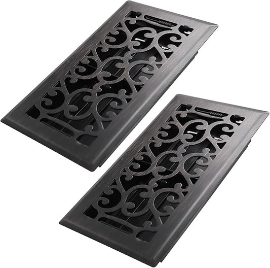4x8 Inches 2 Pack Heavy Duty Walkable Floor Register - Easy Adjust Air Supply Lever Decorative Floor Vent Covers, Savannah Design Vent Covers for Home - Oil Rubbed Bronze