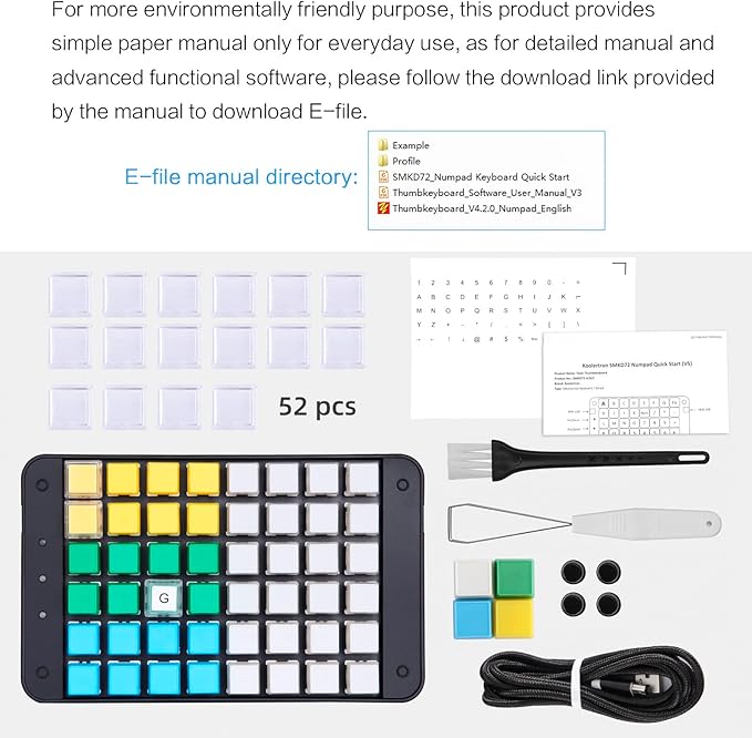 Koolertron One Handed Macro Mechanical Gaming Keyboard, Fully Programmable Mini Keypad, 48-Key Mini USB Macro Keyboard with Blank Keycaps, for Gamers/Cashier/Designers/Video Editors