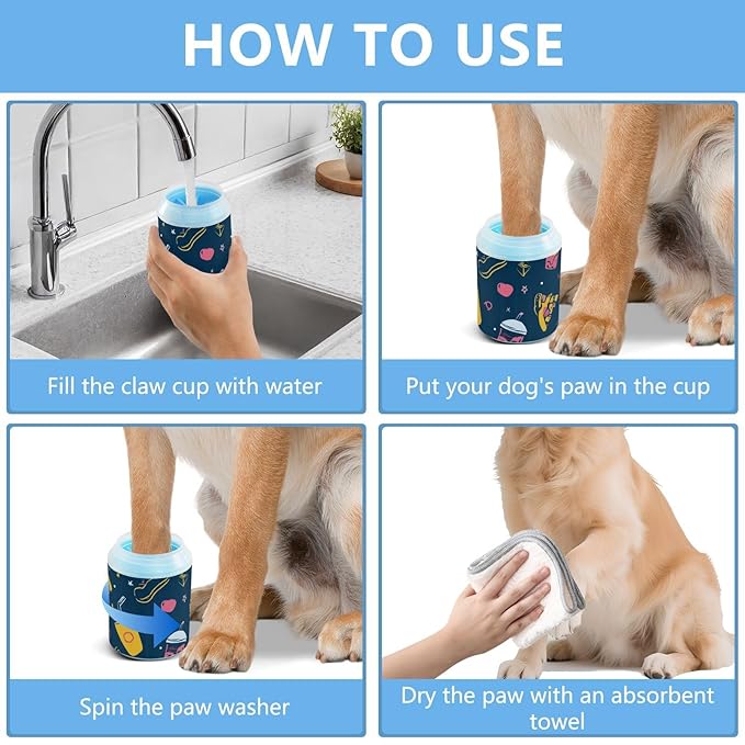 Dog Paw Cleaner Cups for Dogs Pet Foot Washer Paw Scrubber for Medium Small Dogs Cats Cleaning Cup Navy Blue Fast Food and Stars
