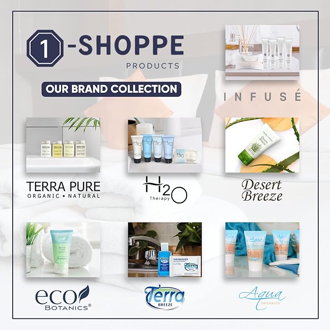 Travel Size Hotel Toiletry Set 150 Count 0.85 oz Bottles Guest Amenities for Vacation Rentals and Short Term Rentals Paraben Free White Tea Scent Infused with Aloe and Olive Oil by Eco Botanics