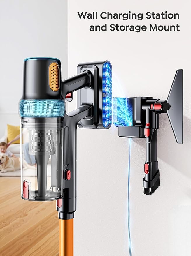 Cordless Vacuum Cleaner, 600W 50KPA 65Mins Vacuum Cleaners for Home, Upgraded Stick Vacuum with 3.3Ft Extendable Hose, LED Touch Screen & Wall Charging Station for Hard Floor Carpet Car Pet