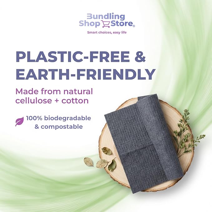 Swedish Dishcloths for Kitchen Dishes -100% Biodegradable & Compostable Reusable Super Absorbent Fiber Sponges with Wood Pulp Cotton - Cleaning Cloths - Dark Grey Pack 5