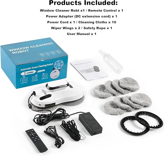 Window Cleaning Robot Vacuum with Ultrasonic Water Spray and Remote Control for Indoor Outdoor High Windows Glass, Tiles