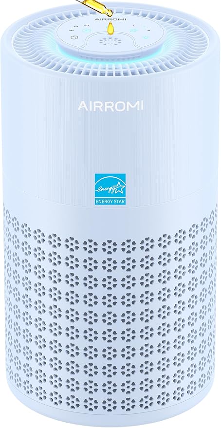 AIRROMI Air Purifier for Bedroom with HEPA 3-in-1 Filter, Pet Air Purifier for Home Cat Pee Smell, Covers Upto 990 Ft², Quiet 360° intake Air Cleaner for pet hair,allergies,Dust,Smoke A2001 Blue